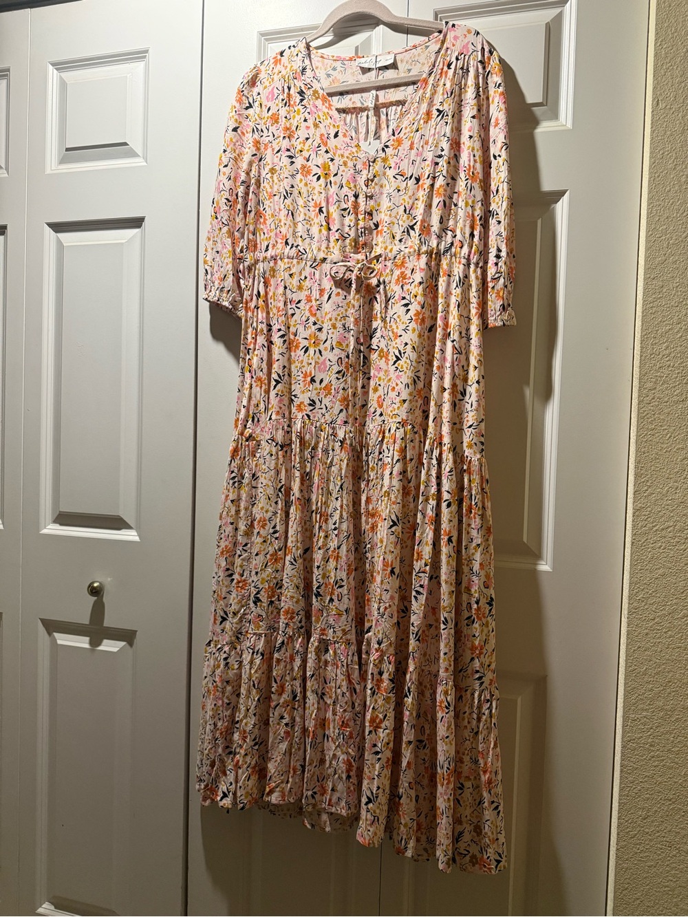 Petal & Pup Light Pink Floral Tiered Maxi Dress